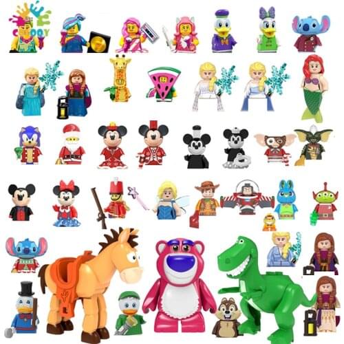COLOQY Blocks Princess Elsa Anna Figures Building Blocks Mickey Minnie Donald Duck Bricks Kids Toys For Girls Birthday Gifts