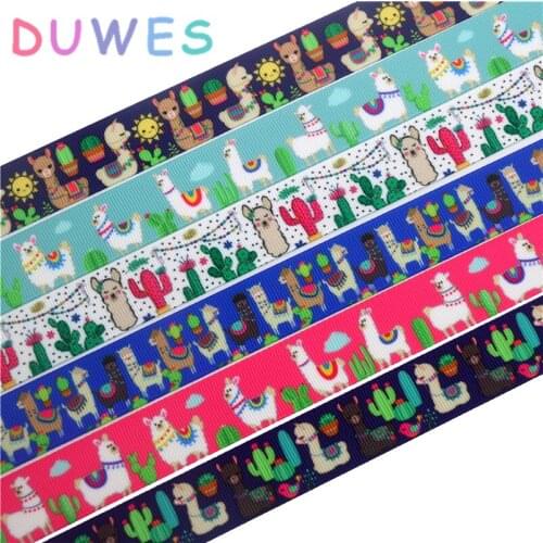 DUWES 50yards alpaca cactus printed grosgrain Ribbon Accessory hairbow headwear decoration Wholesale OEM D1023