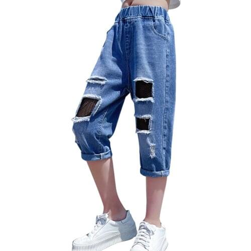 Jeans For Girl Big Hole Jeans For Girls Mesh Children Jeans Summer Clothes For Girls 6 8 10 12 14