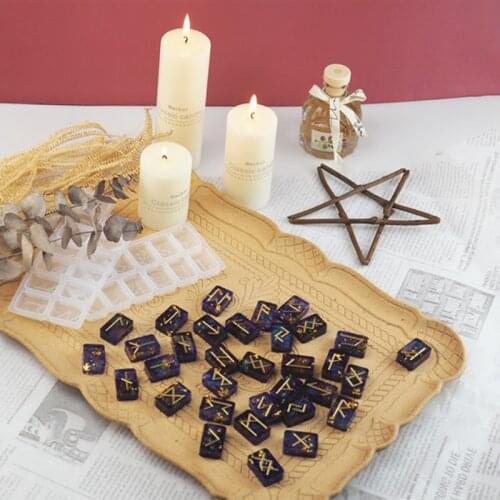 Rune Stones Wicca Crystals Mold with Engraved Elder Futhark Alphabet Viking Rune Hand Resin Casting Mold Kit Witchcraft