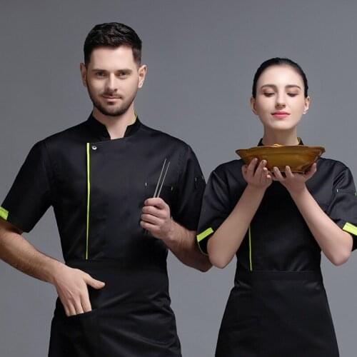 Chef Jacket for Men Women Kitchen Cook Coat Short Sleeve Restaurant Bakery Waiter Waitress Clothes