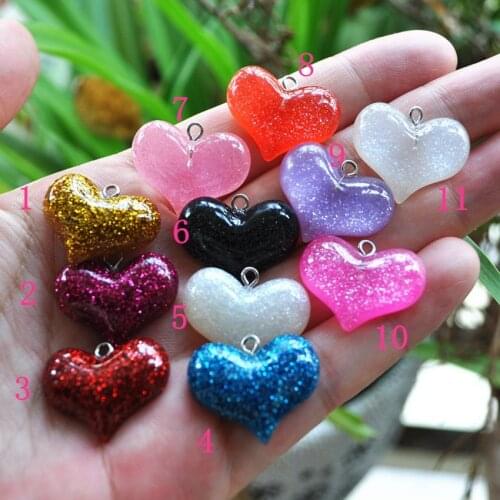 Jewelry Materials For DIY Phone Decoration 22pcs Resin Charms Necklace Gilitter Heart Pendant