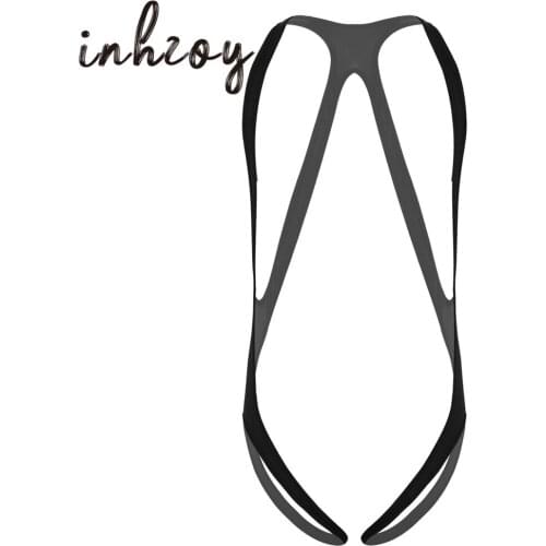 Mens Lingerie Crotchless Erotic Bodysuit Halter Elastic Wide Straps Open Crotch Mankini Sexy Gay Underwear Body Chest Harness