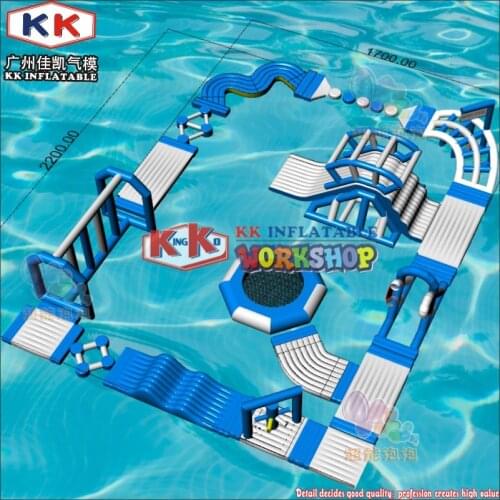 Outdoor ocean sea water/Frame pool water play blue & white color inflatable floating waterpark