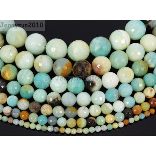 Natural Colorful Amazonite Gems Stone Faceted Round Beads 16'' Strand 4mm 6mm 8mm 10mm for Jewelry Making Crafts 5 Strands/Pack