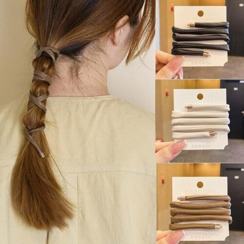 Ncmama Leather Long Hair Tie New Women Vintage Ponytail Hold Headband Sweet Hair Decorate Hairbands Fashion Hair Accessories