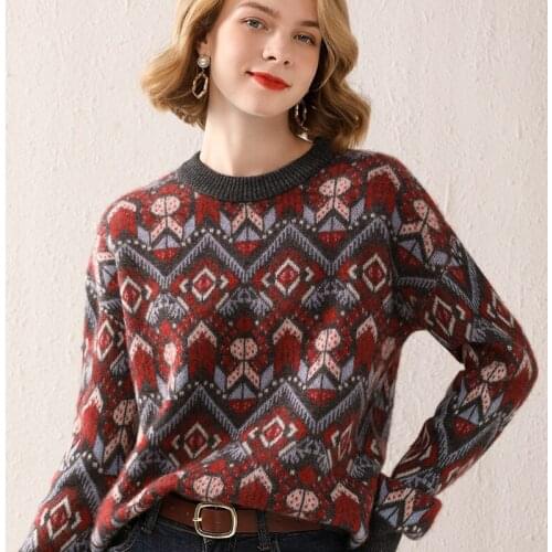 2021 autumn/winter new 100% wool sweater casual round neck pullover cashmere sweater loose plus size ladies knitted top thick