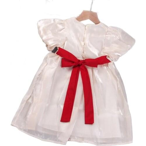 Girl Princess Dresses Cute Kids Baby Birthday Voile Vestidos Puff Sleeve Children Cute Bowtie Wedding Party Costumes 2-6 Years