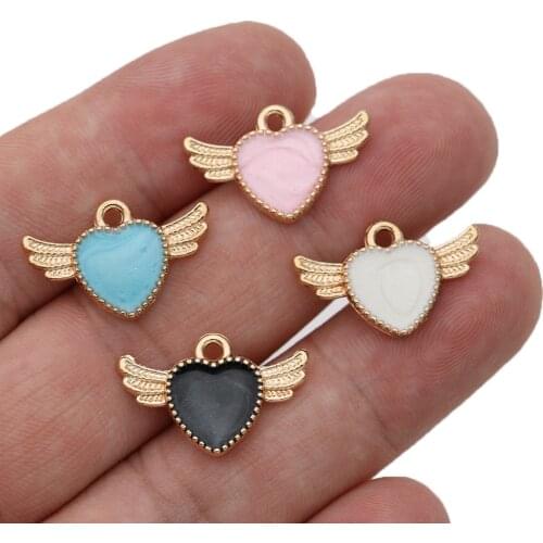 10Pcs Enamel Silver Plated Heart Wings Charm Pendant for Jewelry Making Bracelet Necklace DIY Earrings Accessories Craft