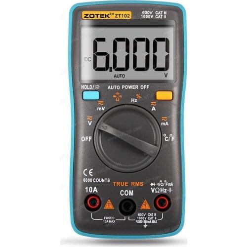 Shenzhen ZOTEK ZT102 Portable Digital Multimeter 6000 Counts With Backlight and Data Hold