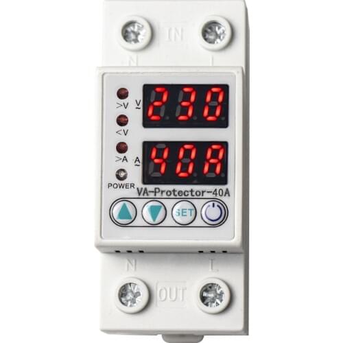 40A 63A 230V Din rail adjustable over voltage and under voltage protective device protector relay with over current protection