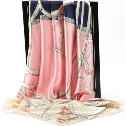 Luxury Brand Silk Scarf Women Chain Print hair Neck Square Scarves Ladies Shawl Bandanna 90*90cm Muslim Hijab Muffler Chain