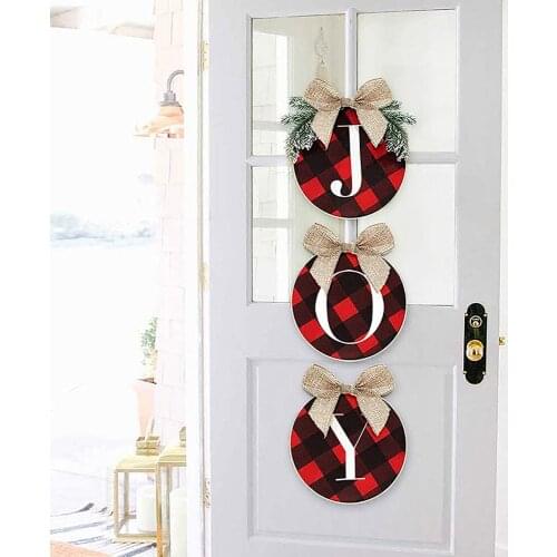 Buffalo Flower Christmas Wreath Plaid Check Wreaths Festive Decor Garland Red Black Grid Burlap Fake Artificial Flowers1PCS 35cm