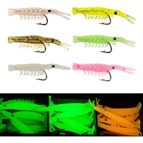 50 Pcs Fishing Silicone Shrimp Lures Hooks Tackle Bait Lures Simulation catfish lures Prawn Crank Hook Bait