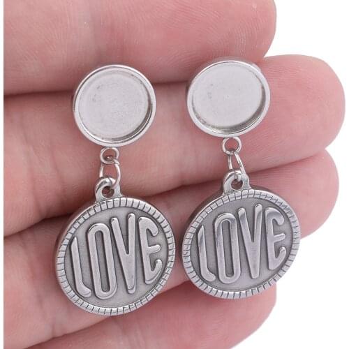 10pcs Stainless Steel Earring Post Pin Blank Studs 10mm Cabochon Base Setting With Dangle Charms Diy Bezel Findings