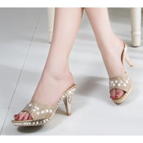 Women Heels Women Pumps Sexy High Heels Women Crystal Party Women Shoes Gold Open Toe Ladies Shoes