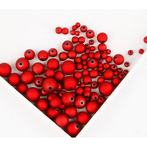 High Quality Acrylic Beads 6-16MM Red Color Round Matte Loose Beads for Jewelry Making Necklace Bracelet DIY Beads