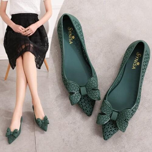 2021 summer new pointed toe hollow womens sandals hole shoes flat plastic butterfly beach shoes