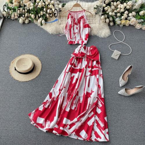 Summer Womens Skirt Suits 2021 Two Piece Set Fashion Matching Color Crop Top+High Waist Long Skirt Birthday Outfits For Women