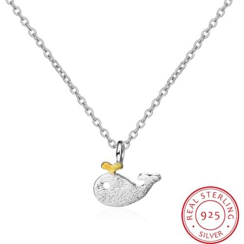 Real Pure 925 Sterling Silver Small Whale Fish Necklaces For Women Jewelry Christmas Gift Collar Colar Drop Shipping