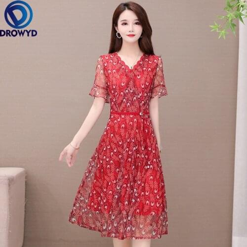 Summer Beach Red Print Chiffon Dress for Women 2021 Fashion Short Sleeve V-neck Bodycon Dress Elegant Boho Party Dress Vestidos