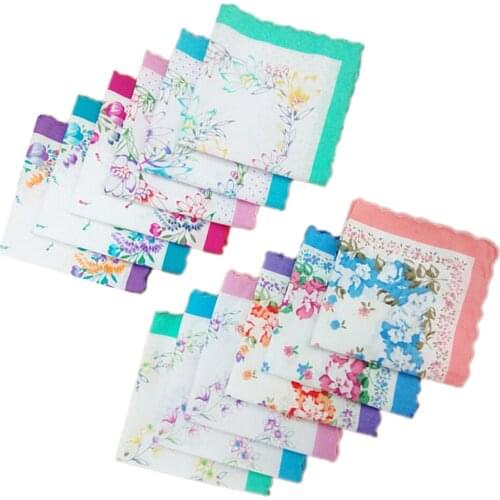 12x Women Handkerchiefs 100% Cotton Hankies Wedding Square 30x30cm