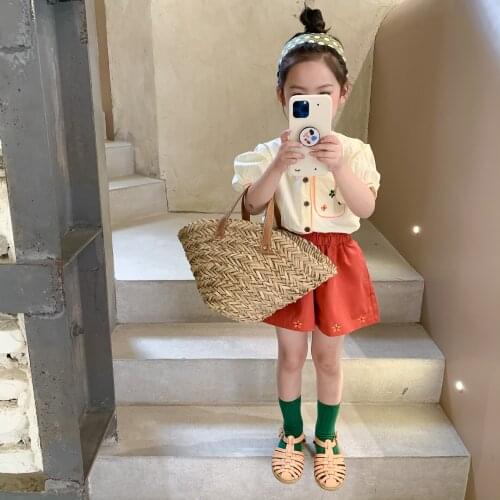 2-8 Years Baby Girls Clothing Sets Summer New Kids Girls Casual Koran Clothes Suit Flower Embroidery Shirts Shorts 2pcs for Girl