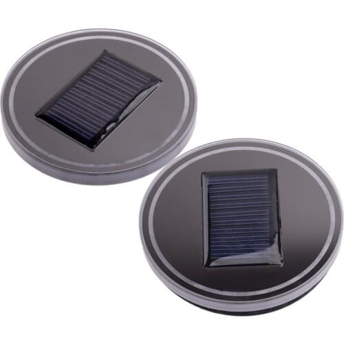 2Pcs Car Red LED Solar Cup Pad Drink Coaster Light Interior Atmosphere Lamp for Universal Vehicles