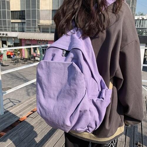 2021 Spring Purple Solid Color High Capacity Travel Backpack Laptop Canvas Women Backpack Female Schoolbag For Teenages Girls