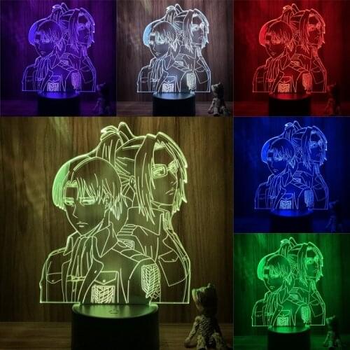 3D Lamp Action Figure Attack on Titan Levi x Hange Zoe LED NightLight 7 Colors Touch Table Decor Night Light Gift Model
