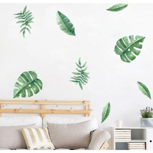 3d vivid Green Leaf Wall Stickers TV Background Living Room Bedroom Decor Mural Art Wall Decals
