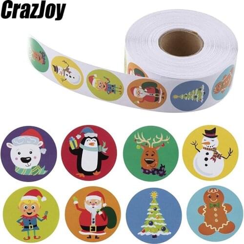 500pcs Cute Merry Christmas Kraft Sticker Gift Card Package Cartoon Santa Pcv Label Sealing Decor Party Supplies For Reward Kid