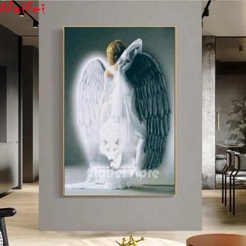 5D Diamond Painting Angel And Wolf DIY Diamond Embroidery Animal Full Square/Round Drill Cross Stitch Mosaic Kits Wall Art Decor