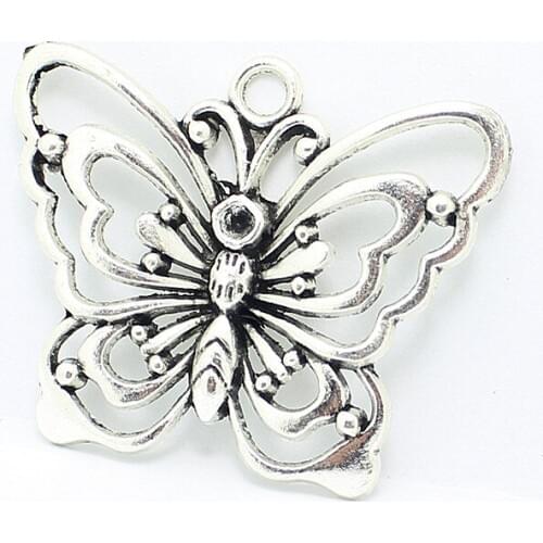 6pcs 38*47mm Antique Silver color Vintage Metal Zinc Alloy big Butterfly Pendant Charm For Jewelry Butterfly Pendant Making