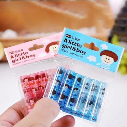 6pcs/set Cartoon Plastic Pencil Cap Pencil Cover Protection Cap For Office Student Writing Caps Stationery Supplies