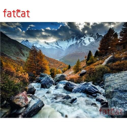 FATCAT Mountain stream Scenery Diamond Painting Full Square Round Drill Diy 5D Diamond Embroidery Mosaic Needlework AE1825