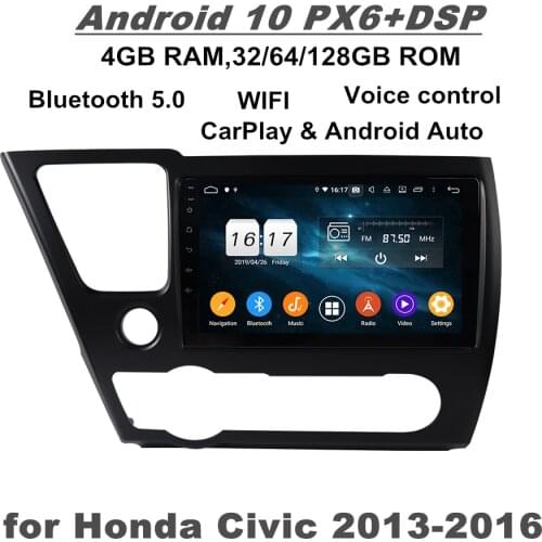CarPlay DSP PX6 Android 10 Car DVD Player for Honda Civic 2013-2016 Car GPS Navigation Audio Stereo Radio WIFI Bluetooth 5.0