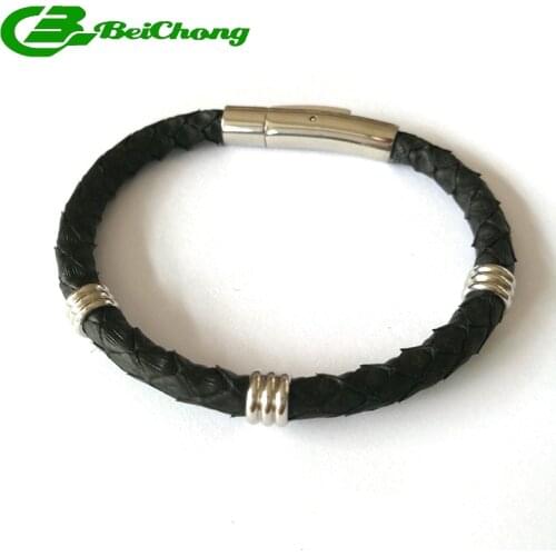Beichong Latest New Design 5mm Black Python Leather Bracelet Snake Leather For Watch Lover Genuine Leather For Women Men