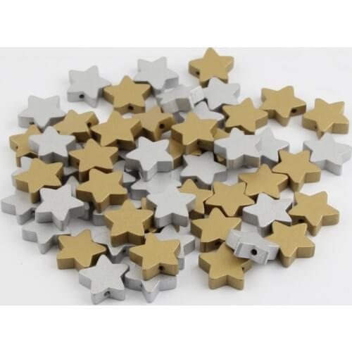 30pcs Gold/Silver Color Star Shape Wooden Beads Loose Spacer Beads For Jewelry Making Diy Necklace Bracelet 15x15mm