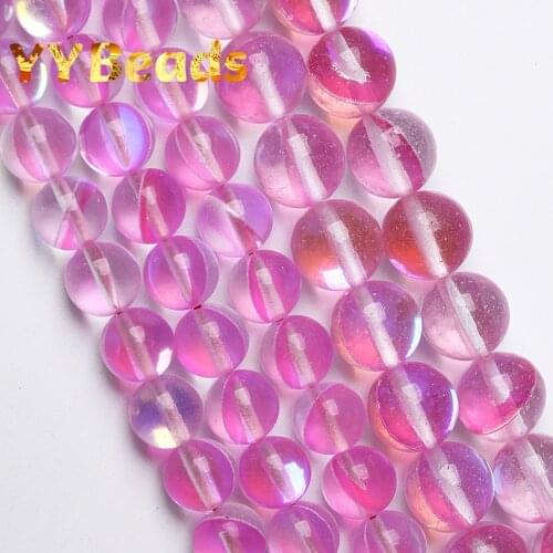 Natural Austria Purple Pink Crystal Moonstone Glitter Beads 6-12mm Round Loose Charm Beads For Jewelry Making DIY Women Bracelet