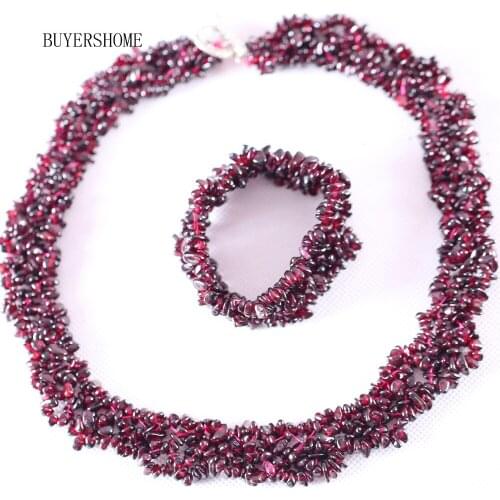 4-8MM Chip Beads Natural Stone Red Garnet Necklace Bracelet Jewelry Set For Women Gift E042H041