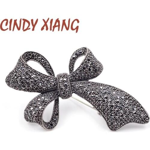 CINDY XIANG Cute Vintage Rhinestone Bow Brooches for Women Big Elegant Bowknot Brooch Pin Winter Style High Quality Broches Gift
