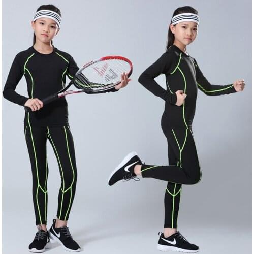 Children Boys compression base layer running pants shirts sets football women girls soccer training pant skinny tights leggings
