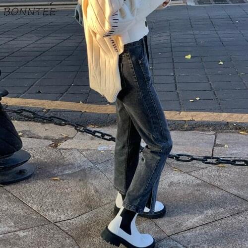 Jeans Women Ankle-Length Trousers Flare Korean Style Spring Hot Sale Designer All-match Simple High Waist Side-slit Trendy Cozy