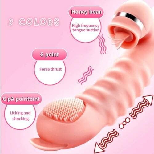 Dildos Vibrator Safe Silicone G Spot Stimulator Realistic Tongue Licking Vibration Telescopic Rabbit Vibrator Sex Toys For Women