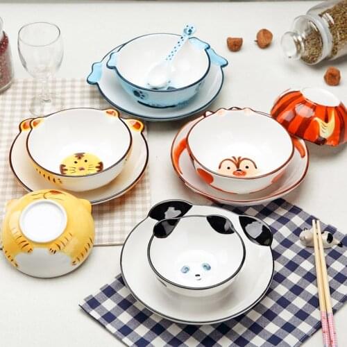 1 Set Forest Relief Handpainted Ceramic Dinnerware Set Porcelain Animals Tableware Set Plate Bowls for Kids Children