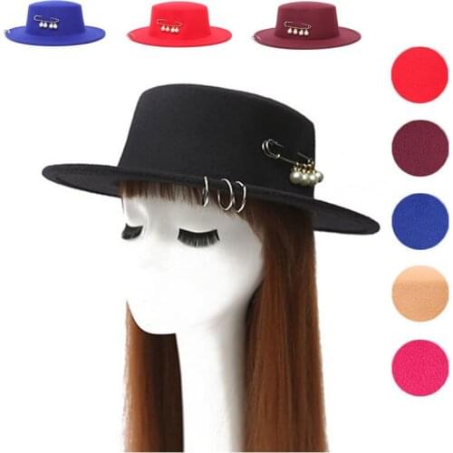 Fedora hat new copper ring big needle flat top autumn and winter mens and womens pearl fedora hat Panama 2021