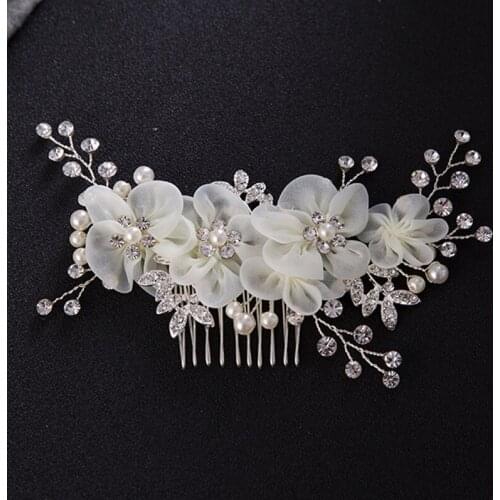 New Fashion Yarn Flower Hair Combs Women Bridal Hair Jewelry Accessories Wedding Handmade Pearl Head Decoration Leaf Ornament