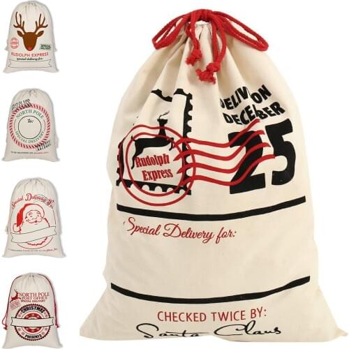1Pcs Christmas Santa Sack Deer Drawstring Canvas Santa Bag New Year Christmas Decorations for Home Stockings Gift Bag