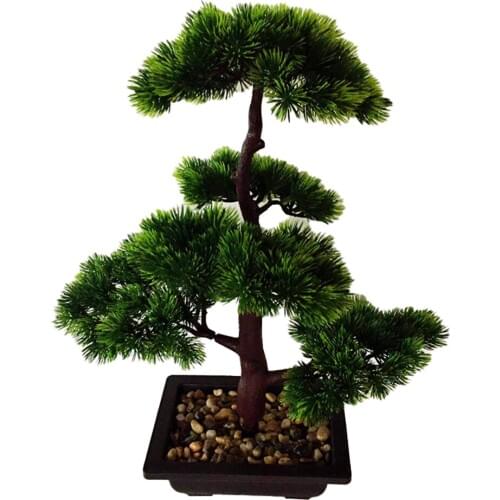 Artificial Plants 19.6in Yuhua Stone Welcome Pine Artificial Flowers Bonsai for DIY Home Decoration Garden Bookstore Photography